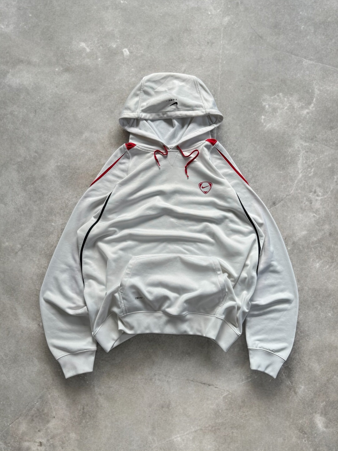 Vintage 2000's white black and red Nike T90 technical ventricle hoodie (L)
