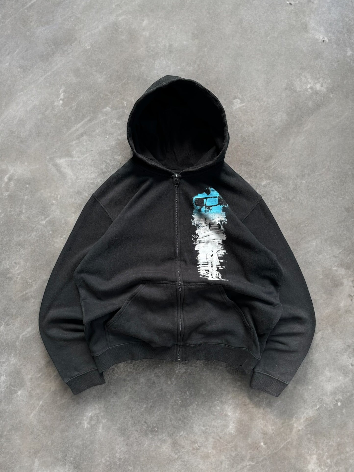 Vintage 2000's black Oakley graphic print logo zip up hoodie (L)