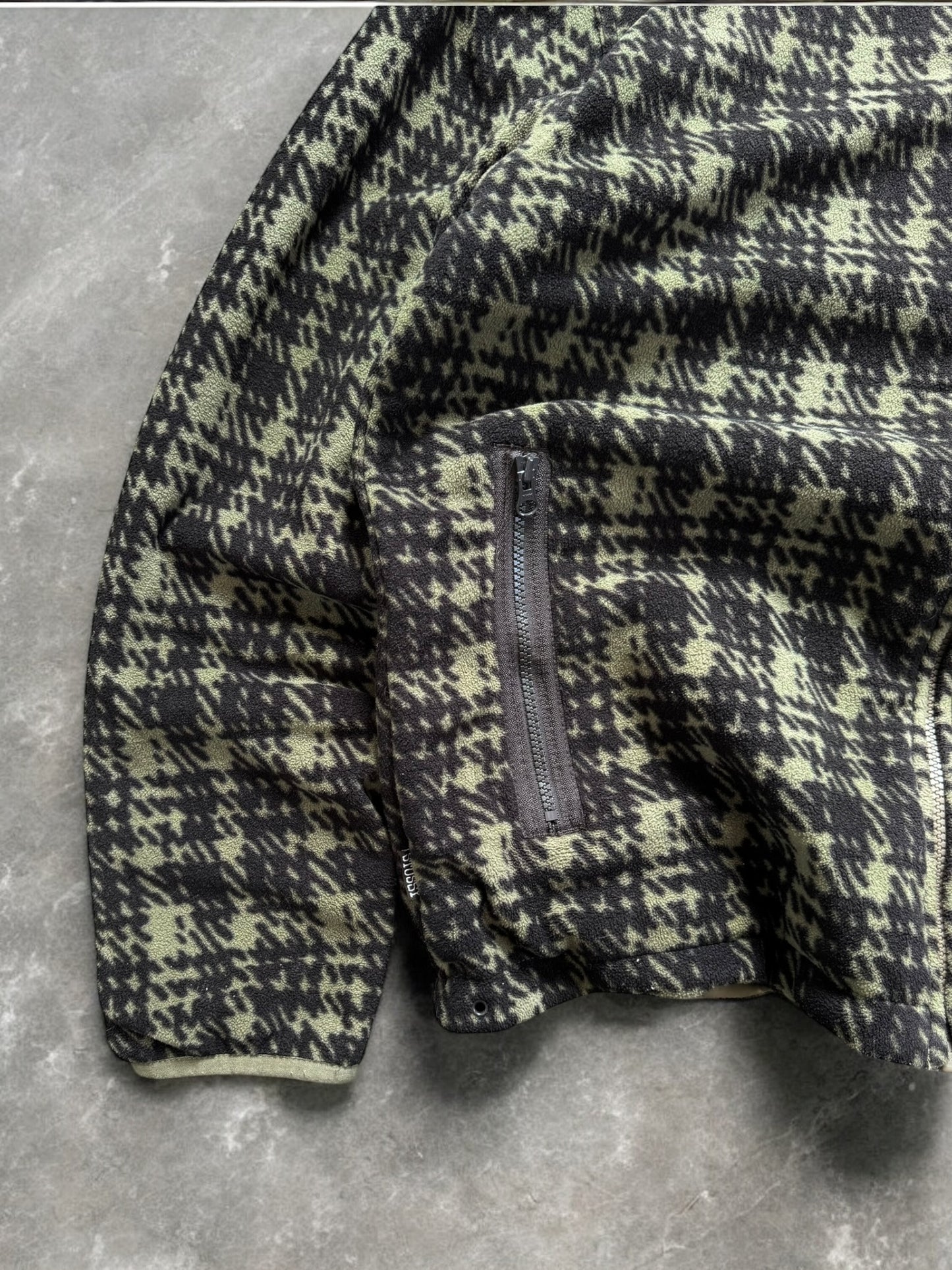 Vintage 2000's khaki green and black Stussy reversible plaid / tartan technical jacket (M)