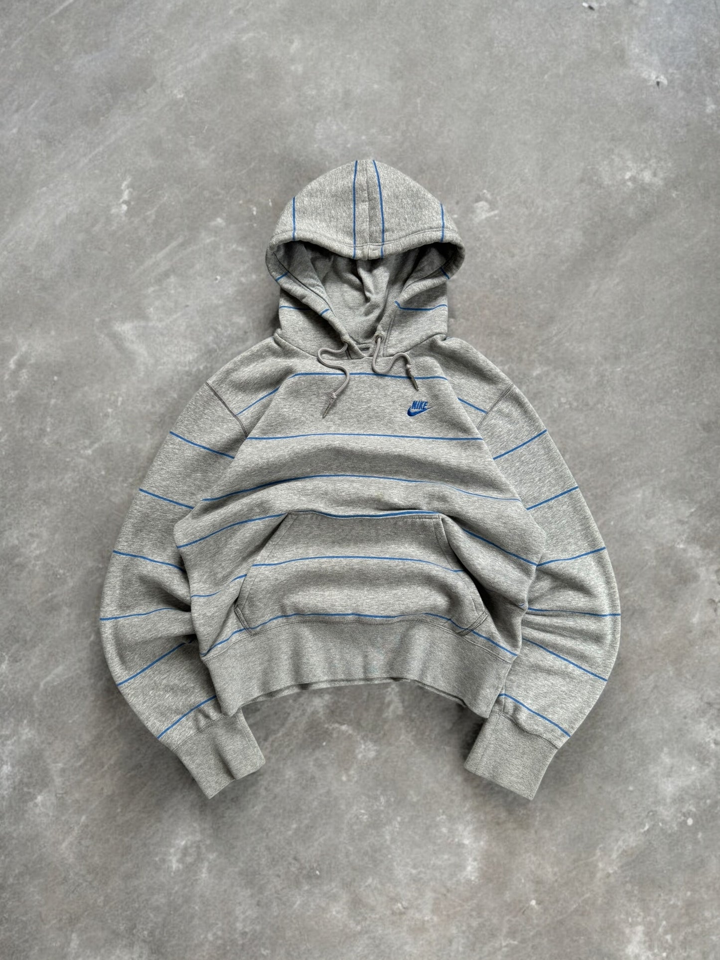 Vintage 2000's Y2K grey and blue Nike embroidered striped print hoodie (S)