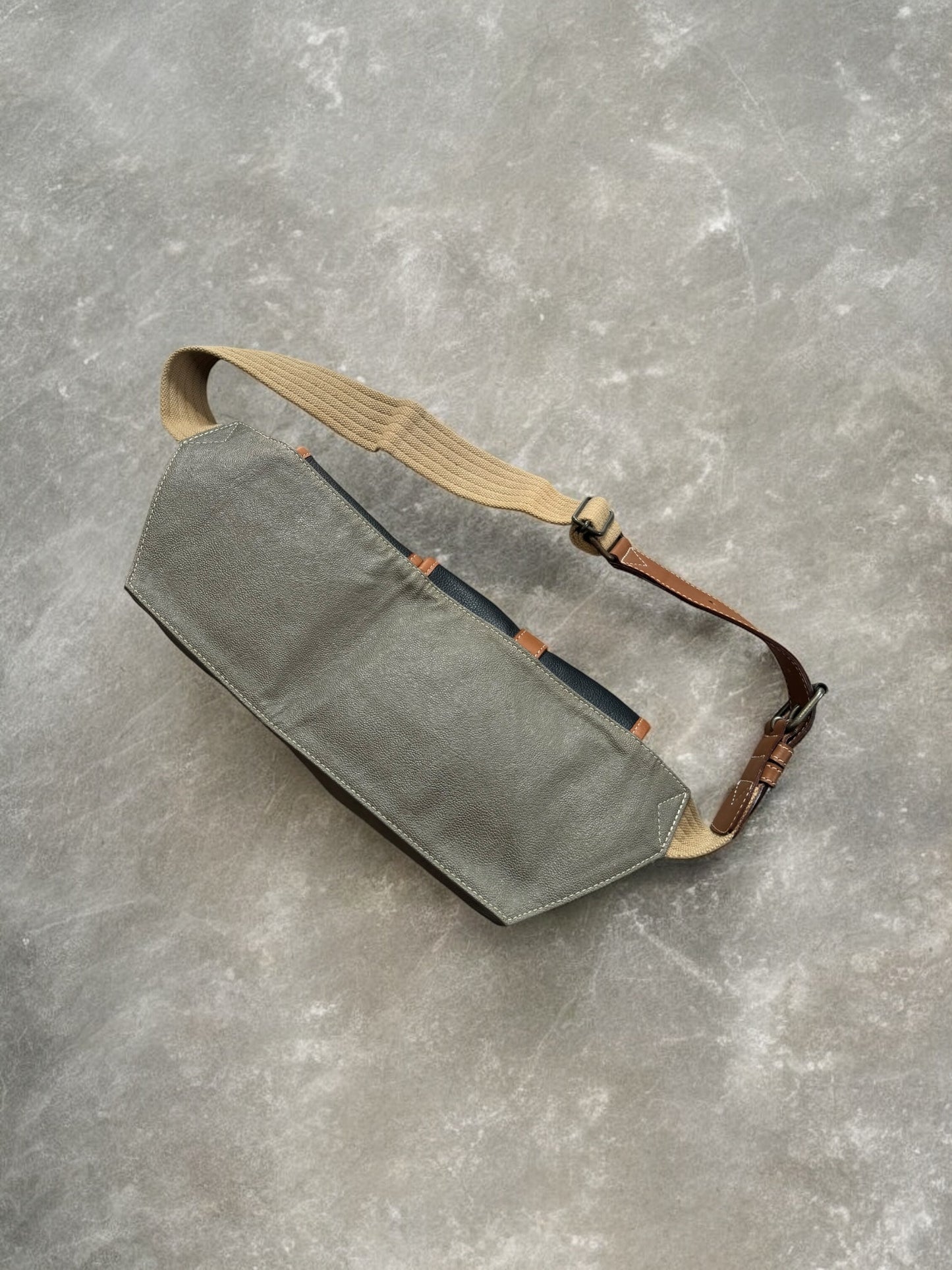 Vintage 1980's black brown and sage green CP Company leather sling bag / waist bag
