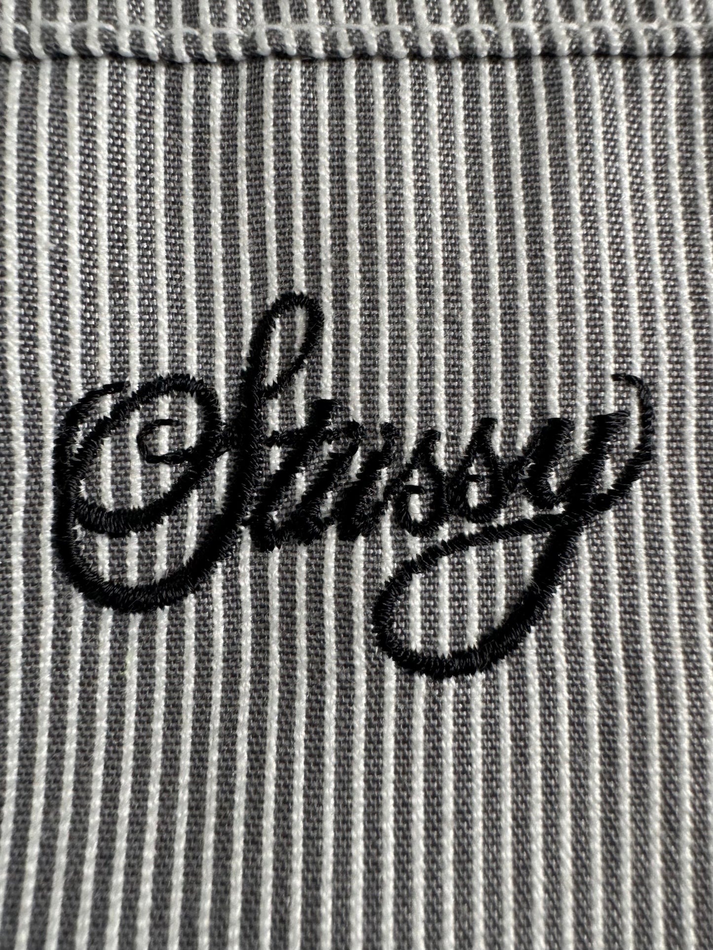 Vintage 2000's grey and white striped Stussy collared chore jacket (M)