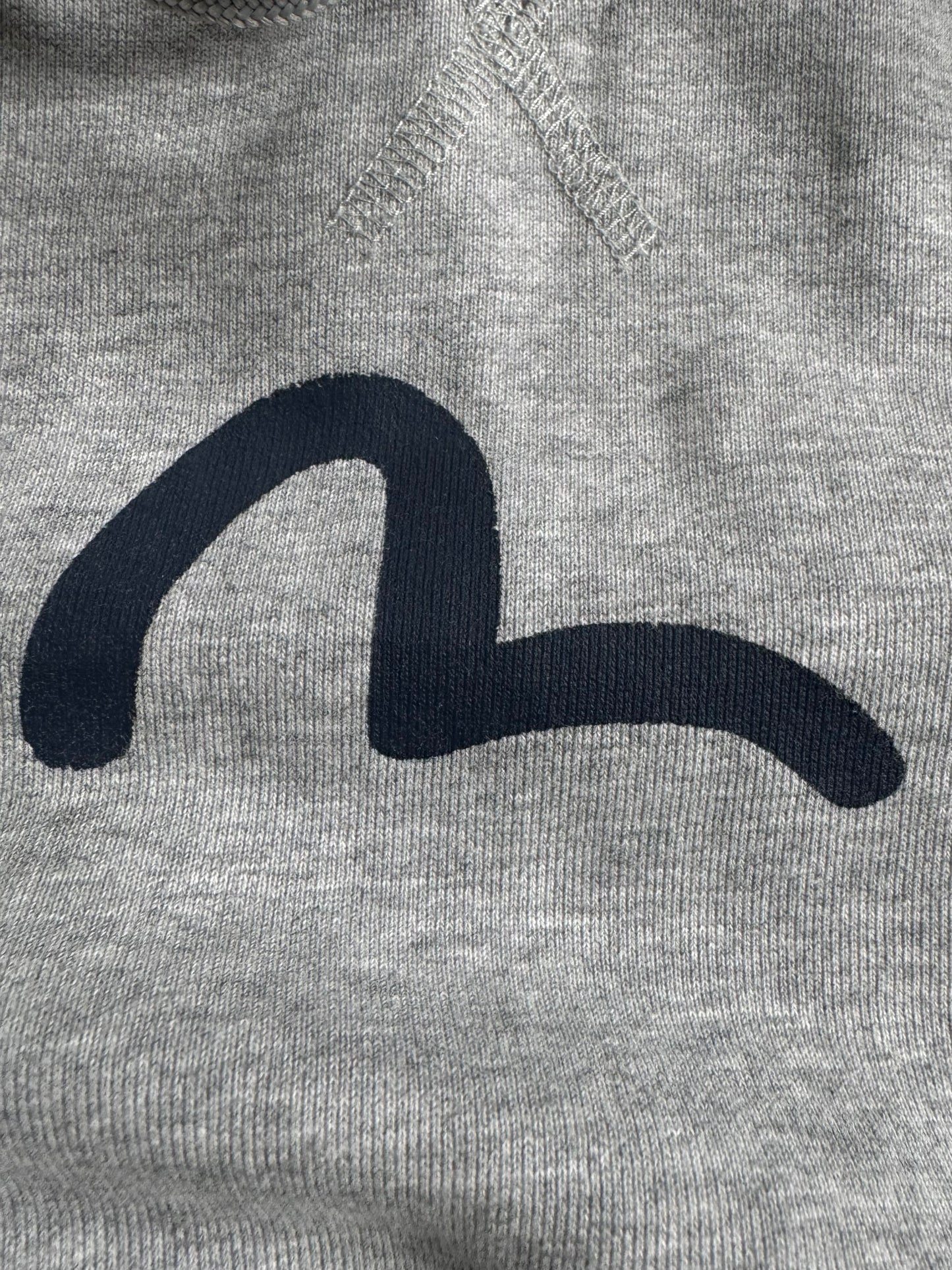 Vintage grey and navy blue Evisu centre logo hoodie (S)