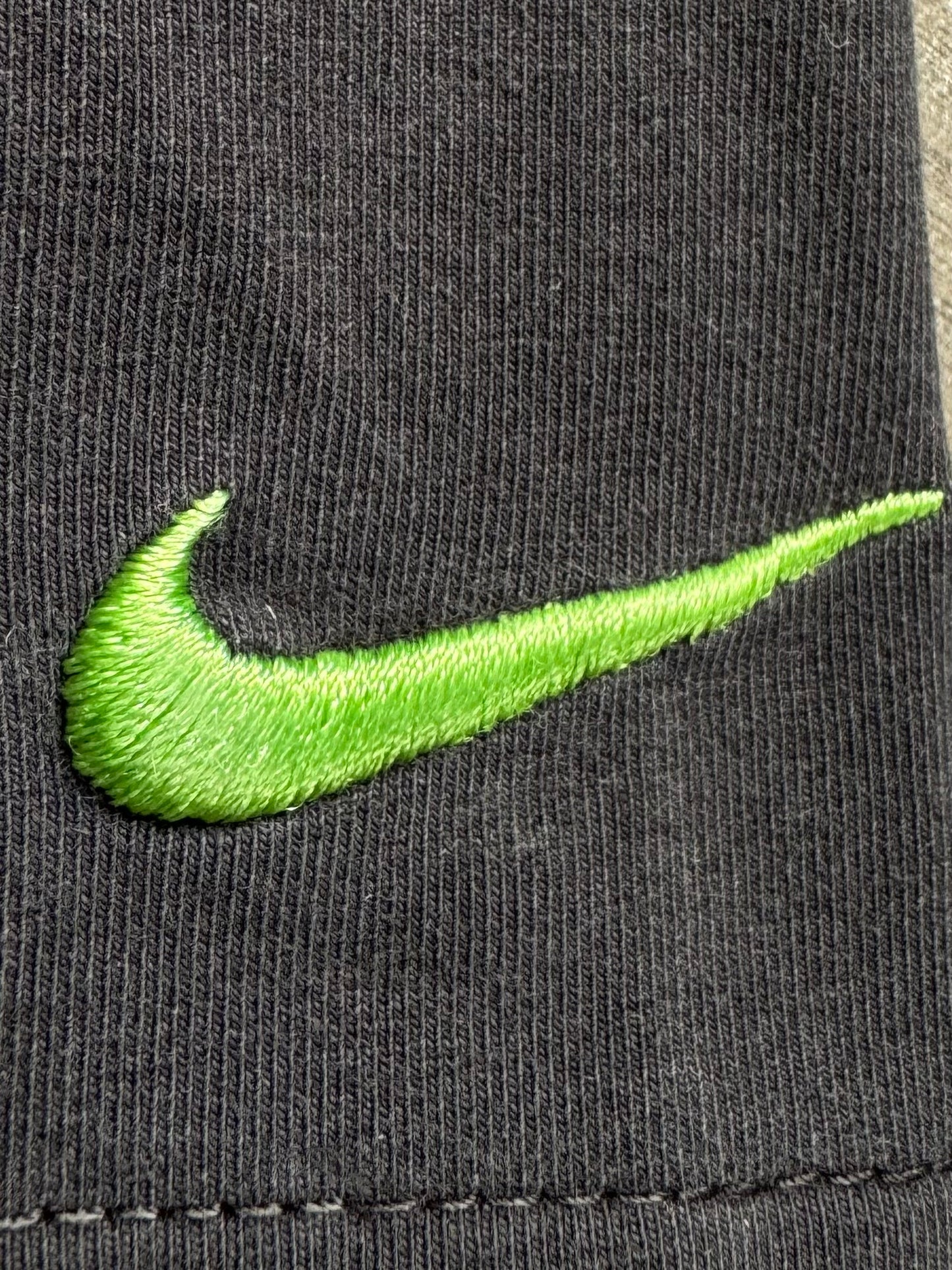Vintage 2000's grey and green Nike Shox centre logo technical panelled two tone t shirt (L)