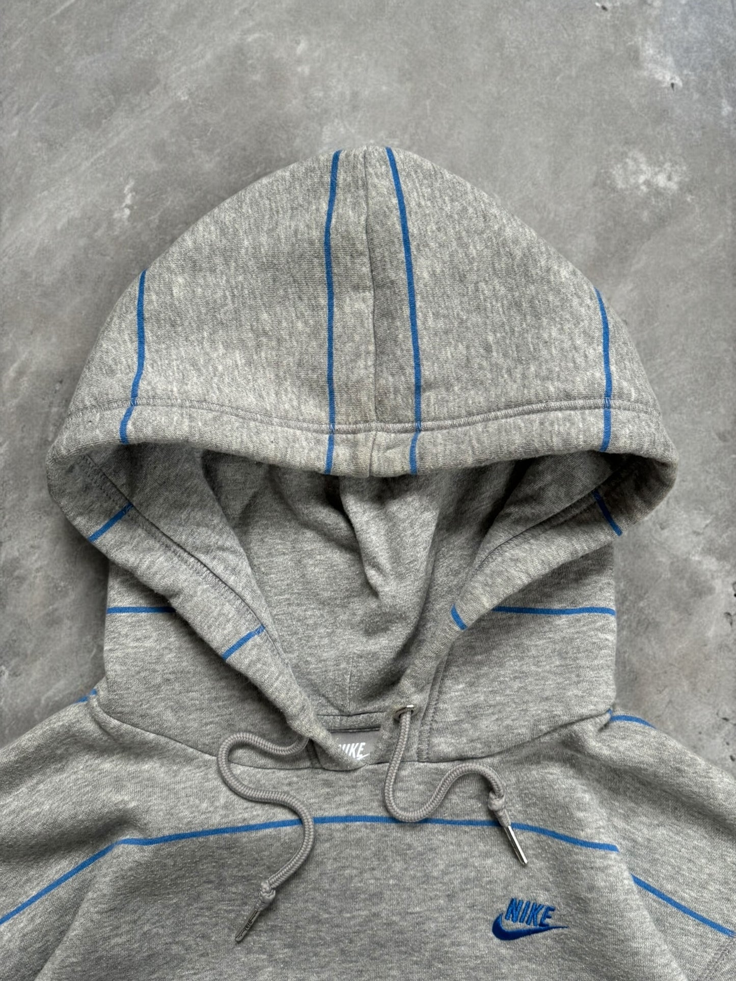 Vintage 2000's Y2K grey and blue Nike embroidered striped print hoodie (S)