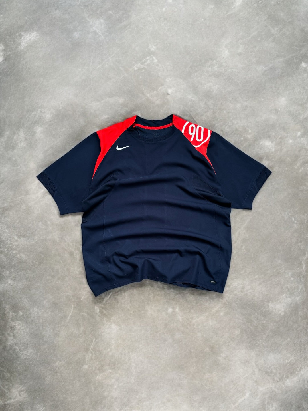 Vintage 2000's navy and red Nike T90 two tone panelled technical t shirt (L)