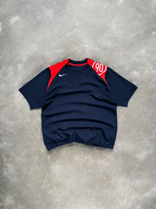 Vintage 2000's navy and red Nike T90 two tone panelled technical t shirt (L)
