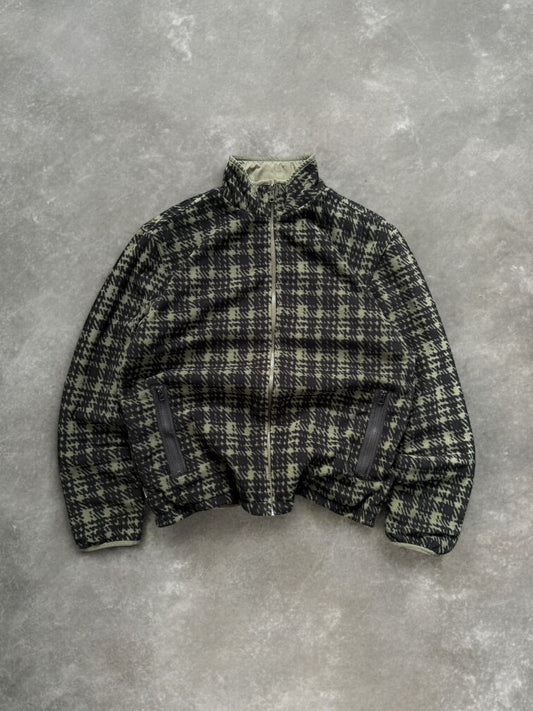 Vintage 2000's khaki green and black Stussy reversible plaid / tartan technical jacket (M)