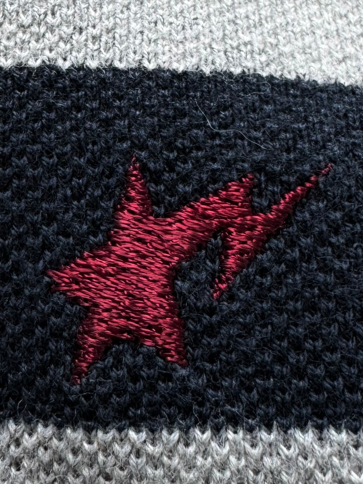 Vintage 2000's grey and navy blue Bape star embroidered striped polo shirt (S)