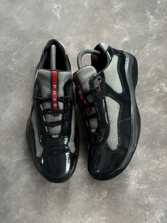 Vintage black and grey patent leather Prada America cup trainers (UK7)