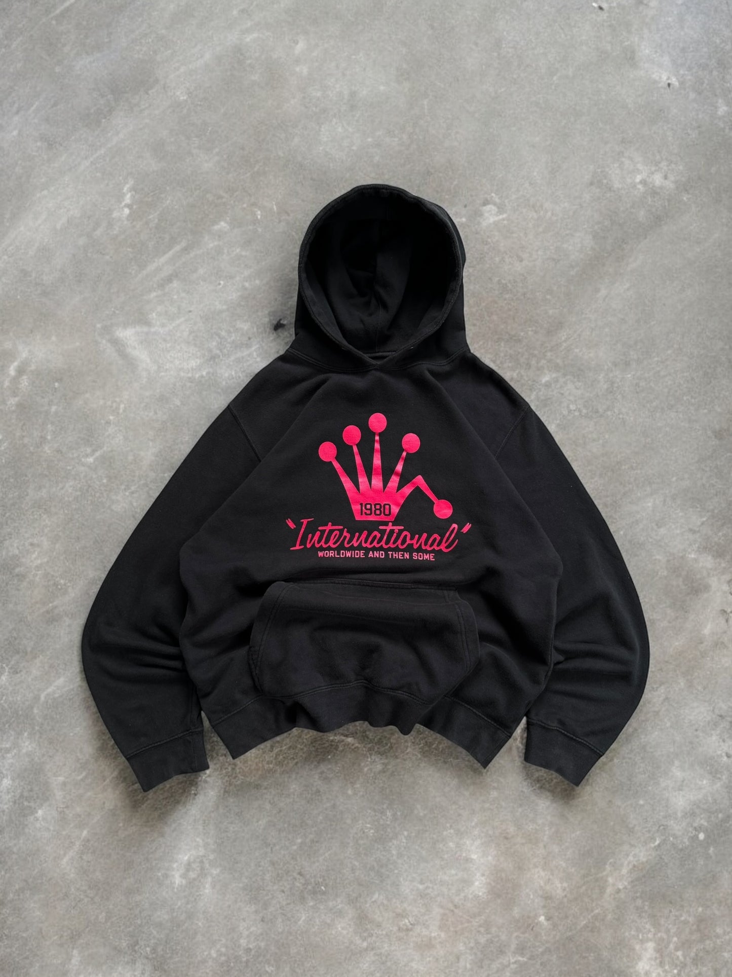 Vintage 2000's black and pink Stussy graphic hoodie (L)