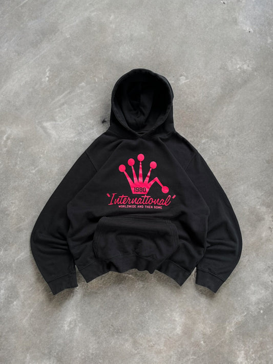 Vintage 2000's black and pink Stussy graphic hoodie (L)