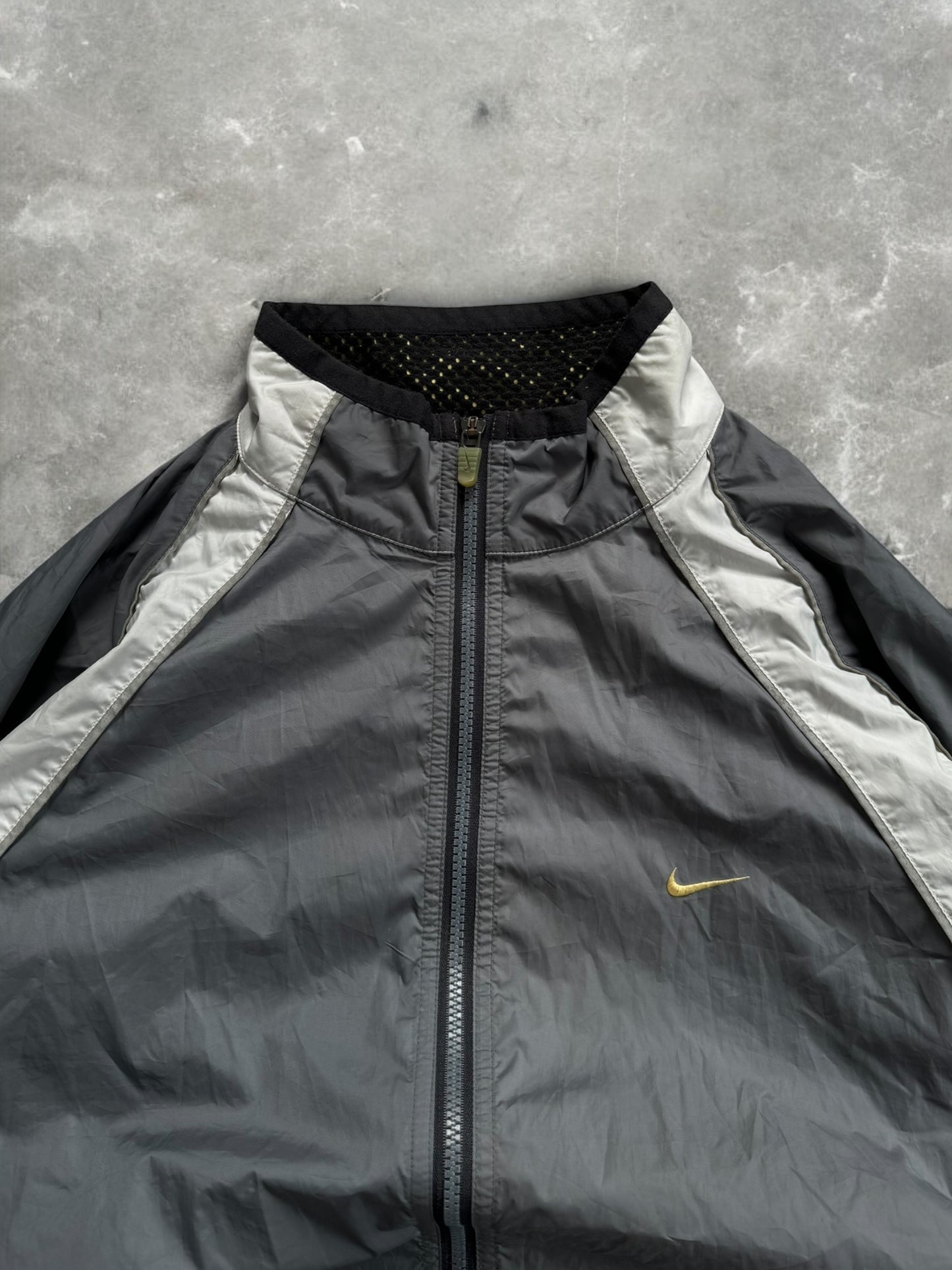 Vintage 90's grey black and white Nike technical jacket (XL)