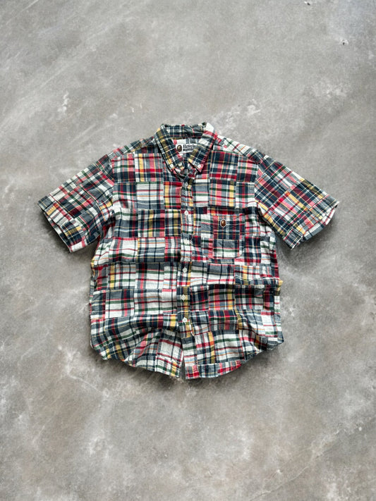 Vintage 90's tartan Bape cut and sewn shirt (S)