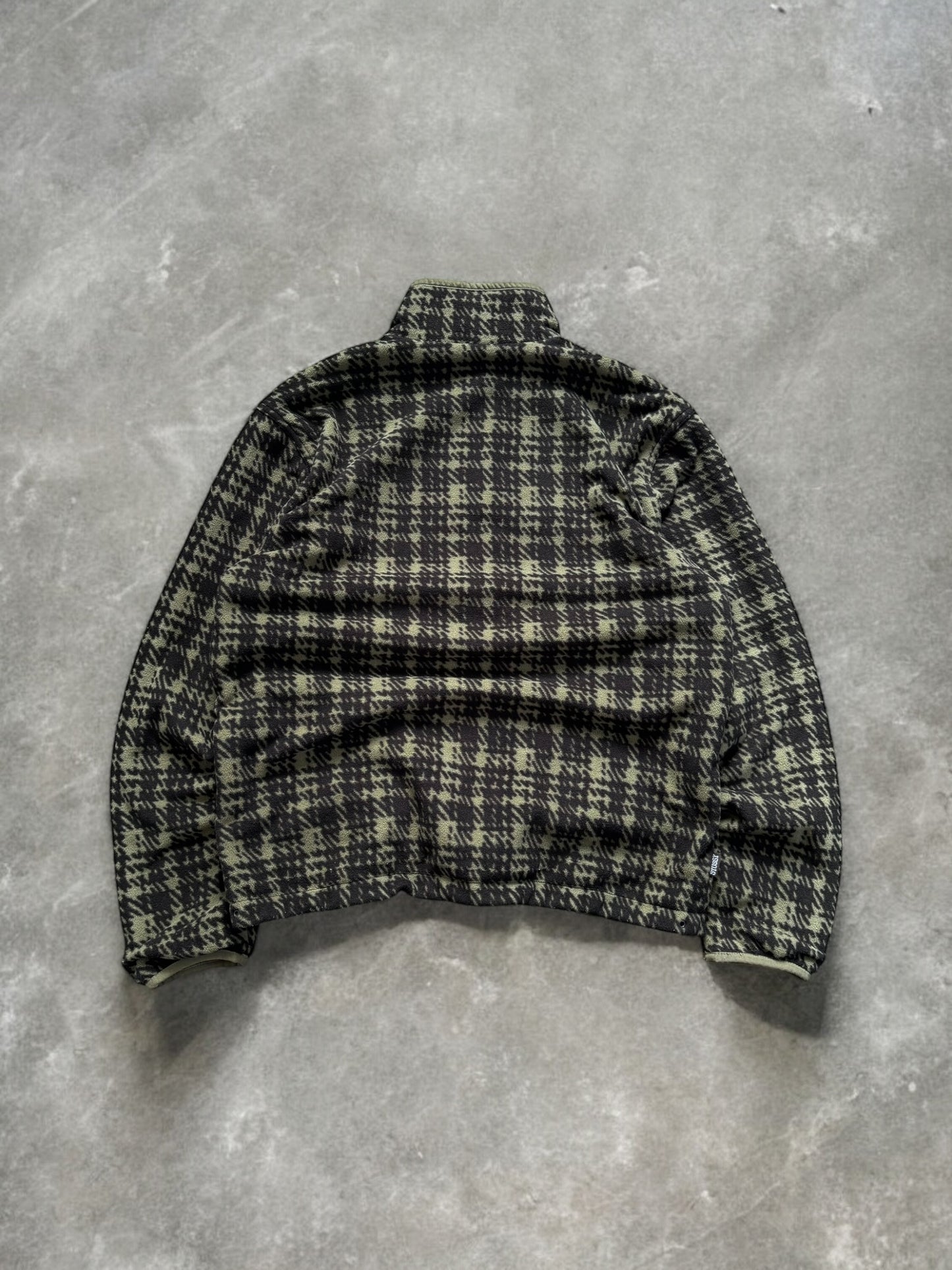Vintage 2000's khaki green and black Stussy reversible plaid / tartan technical jacket (M)