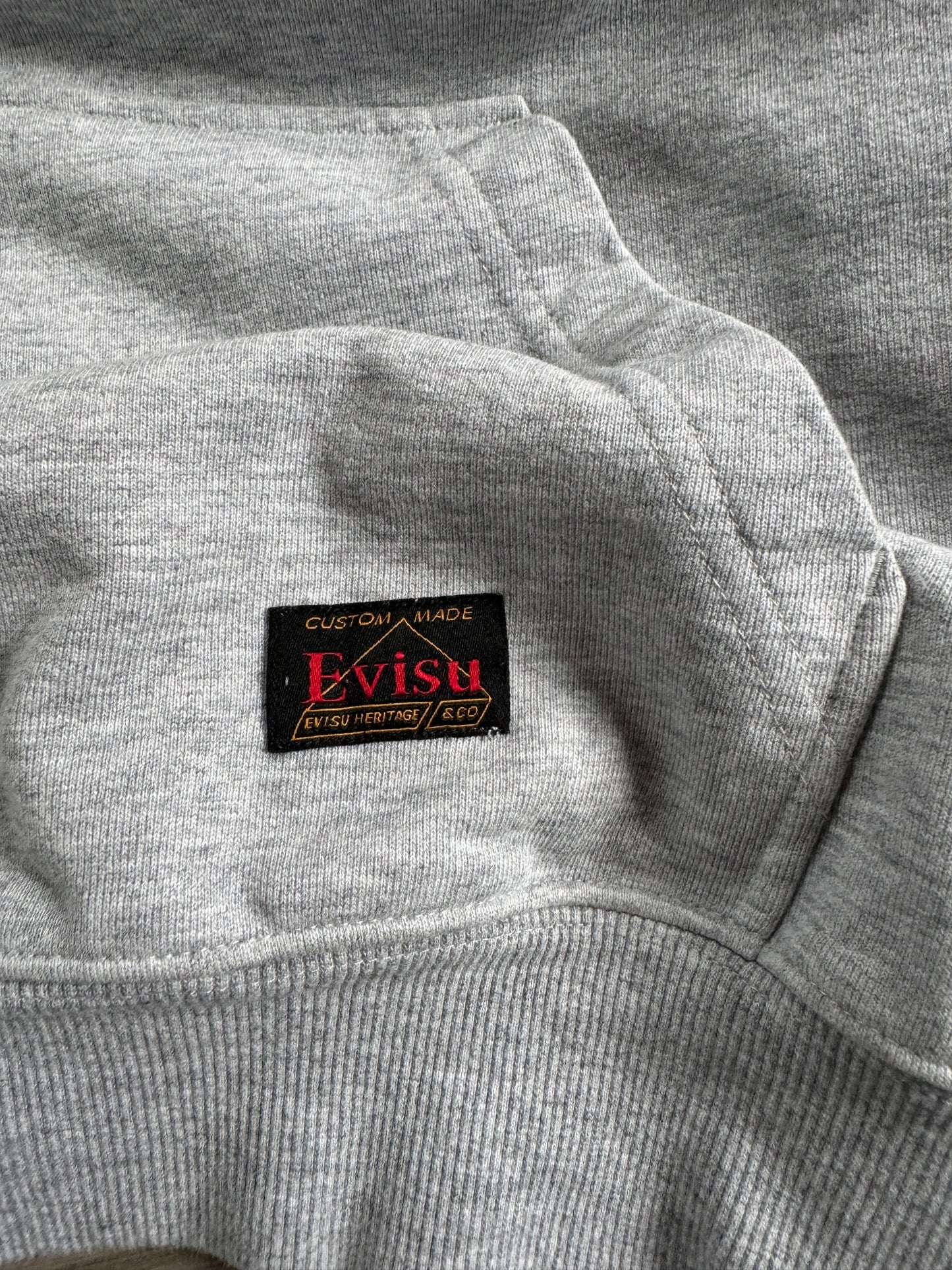 Vintage grey and navy blue Evisu centre logo hoodie (S)