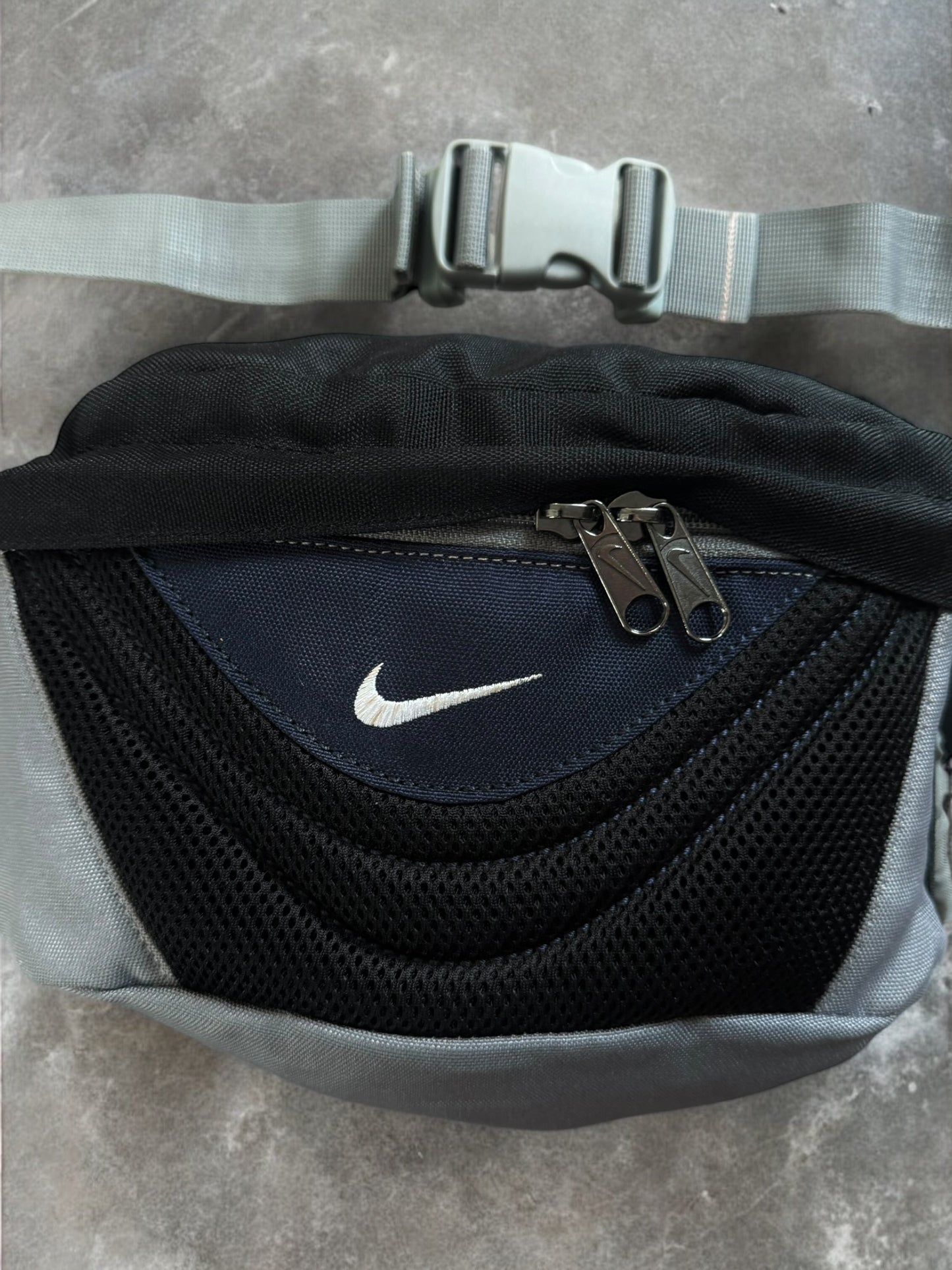 Vintage 2000's grey black and navy blue Nike technical sling bag / waist bag