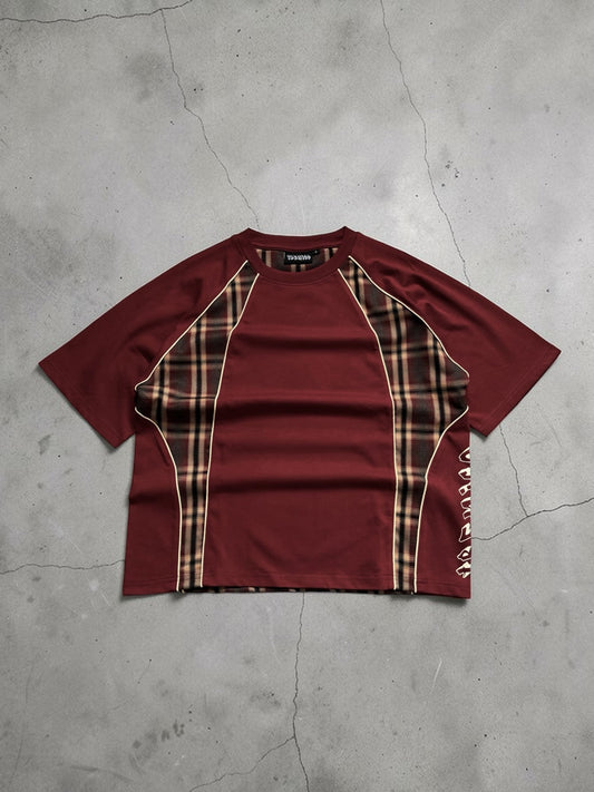 Tbenico rossa tartan panel rig t shirt
