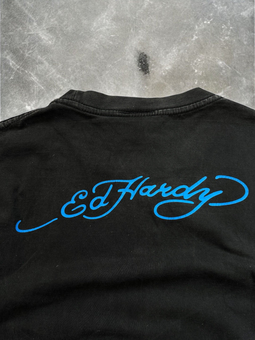 Vintage 2000's Y2K black and blue Ed Hardy by Christian Audigier graphic t shirt (S)