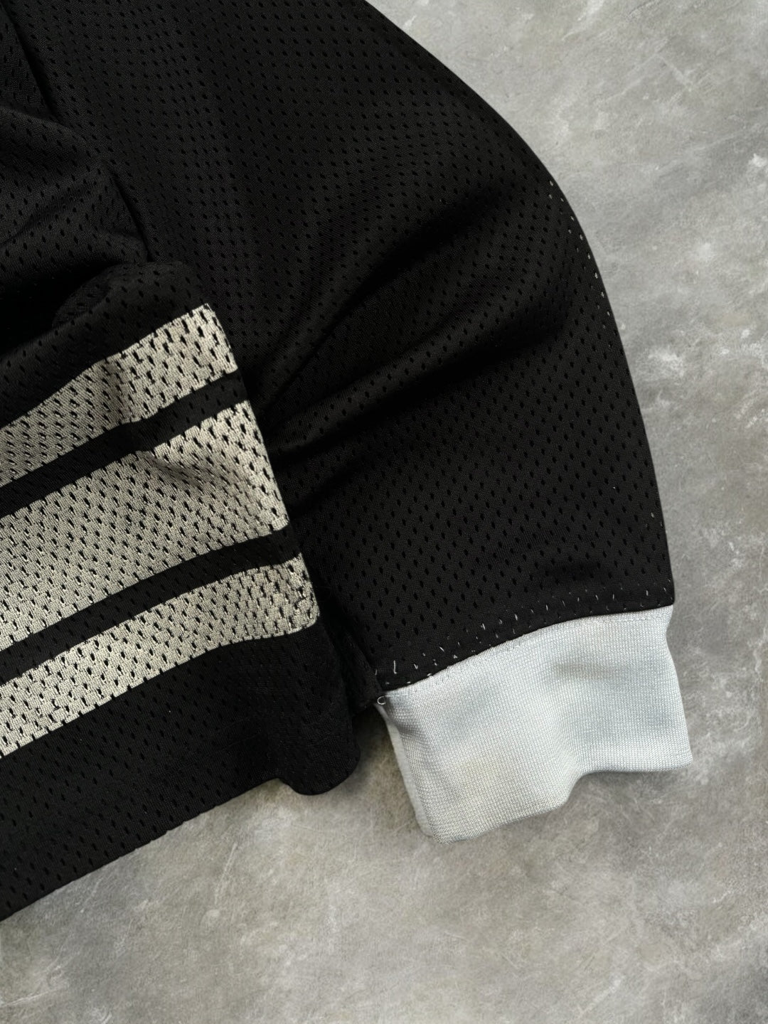 Vintage 2000's black and white Stussy long sleeve mesh jersey / shirt (L)